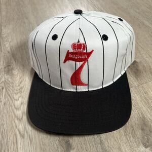 Vintage Seagrams 7 Snapback Hat‎ Alcohol Whiskey White Black Stripe Cap